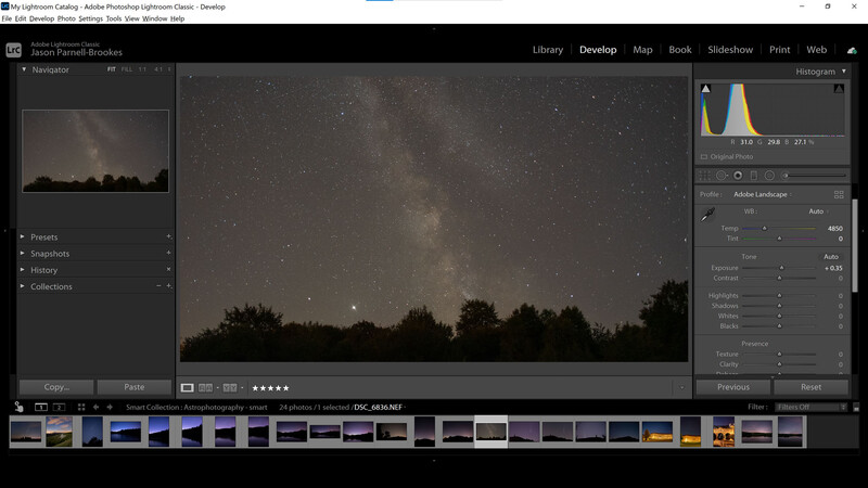 Milky way exposure enhance in lightroom