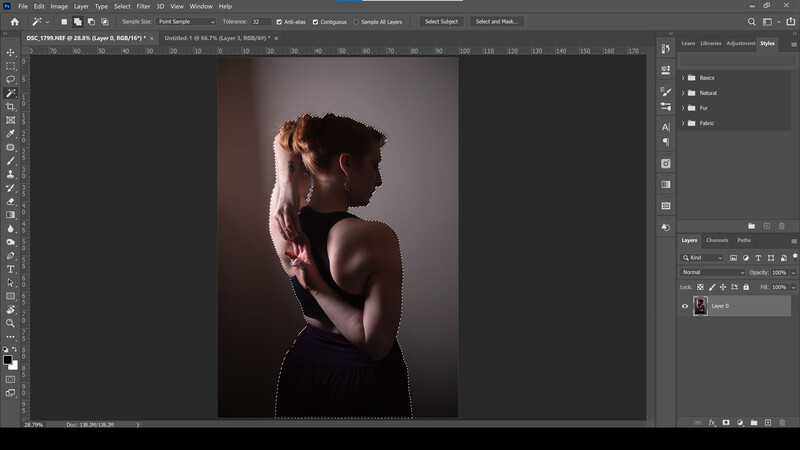 Select subject feature in Photoshop