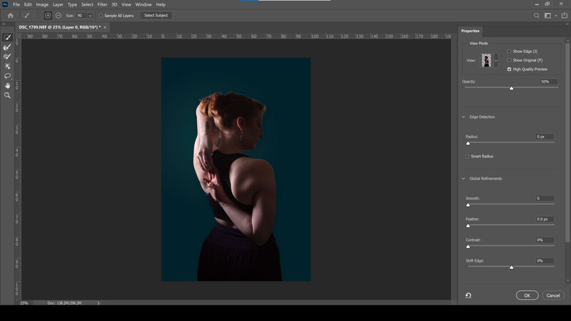 Select and mask to refine edge