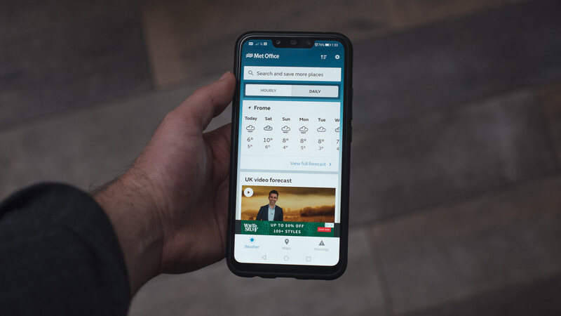 Met office weather app on mobile phone