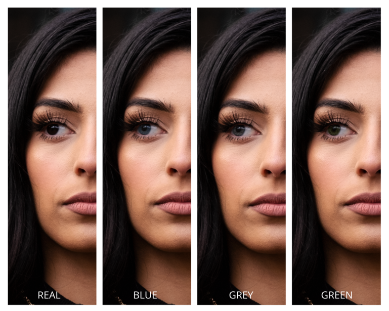 Examples of model's eye color change in post processing