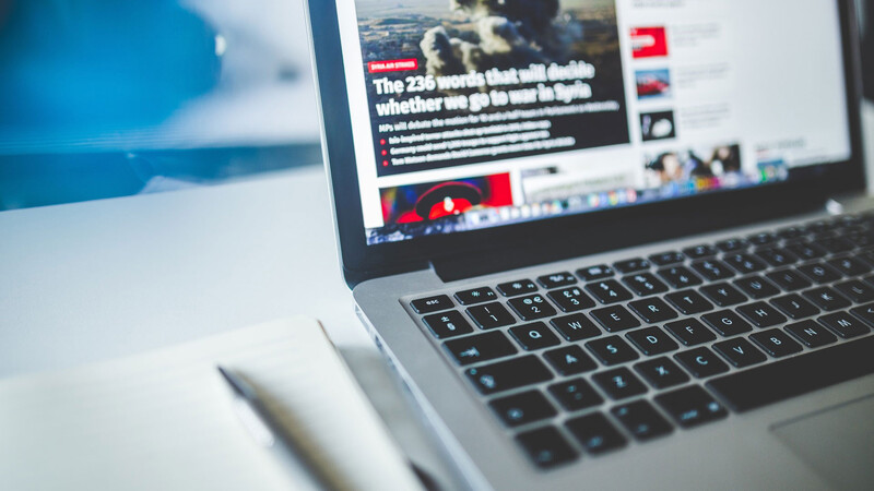 News displayed on laptop