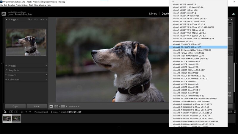 Lens list in Lightroom classic