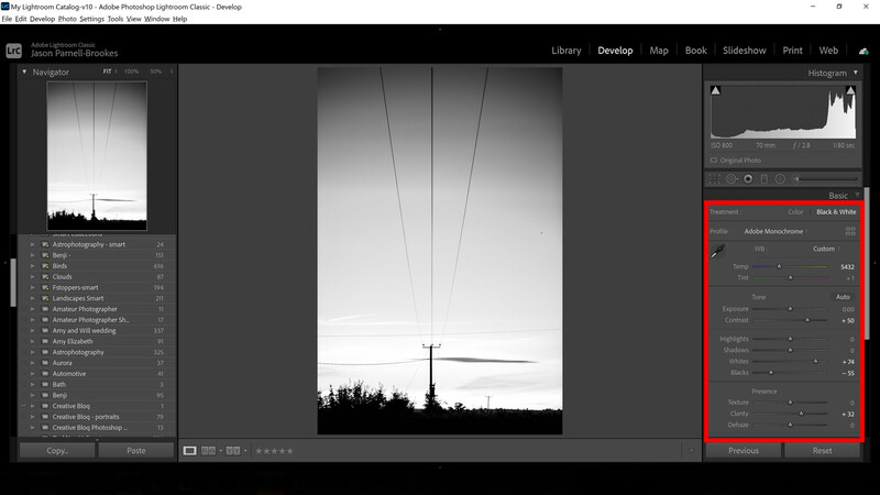 Black and white conversion with lightroom classic