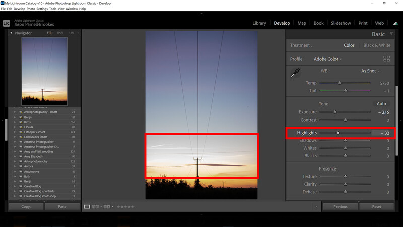 Highlights slider lightroom classic