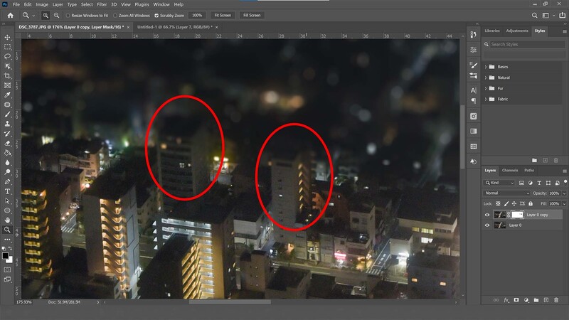 Unwanted blur at the tops of the buildings
