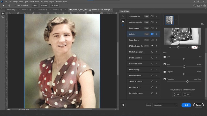 Colorizing neural filter in photoshop