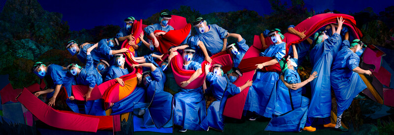 A collage depicting healthcare staff