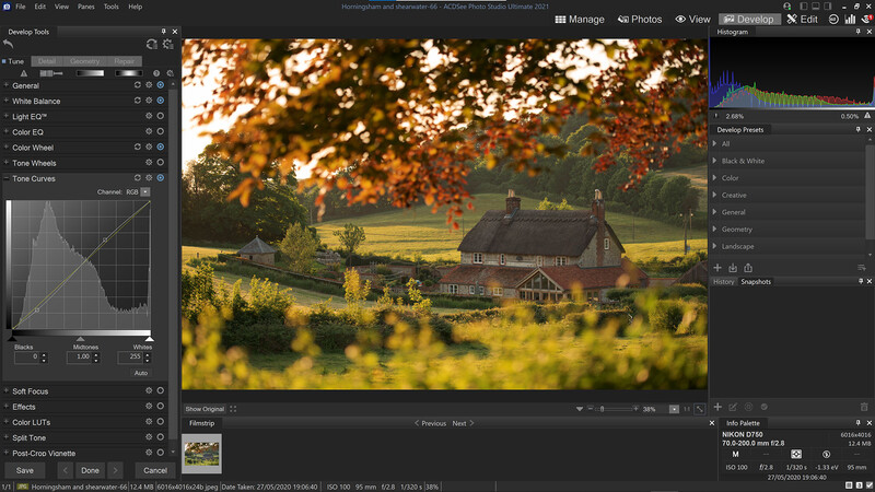 Tone Curves tool to adjust brightness in acdsee