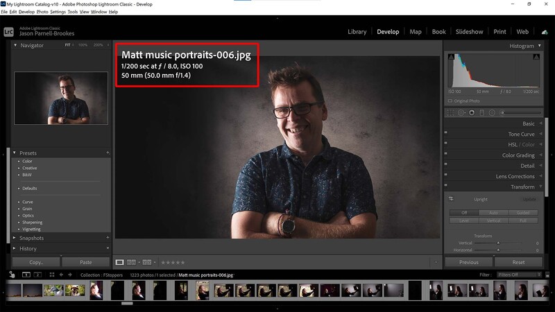 Hide info overlay in Lightroom