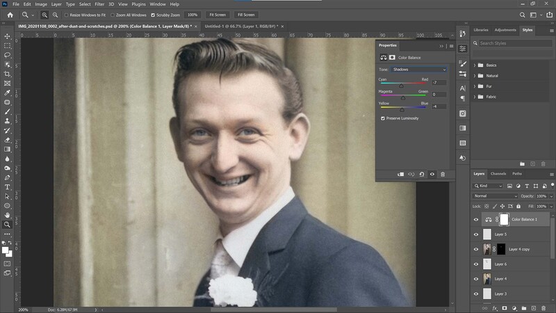 Adjust color balance in the photo