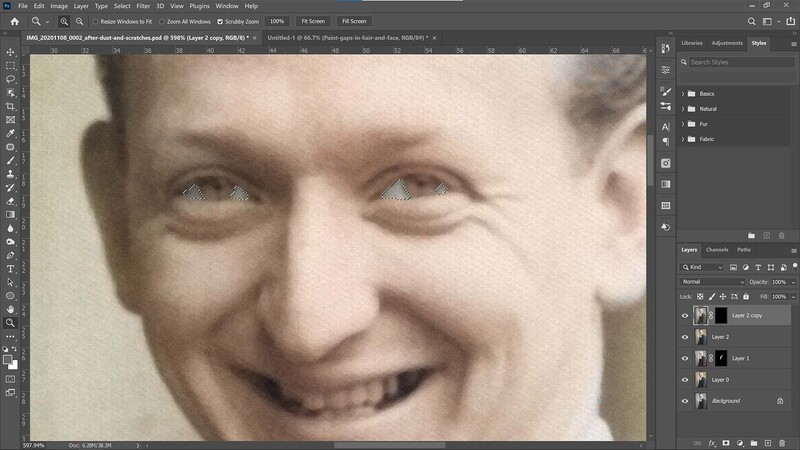 Desaturate the whites of the eyes