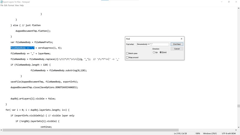 Locate script in notepad