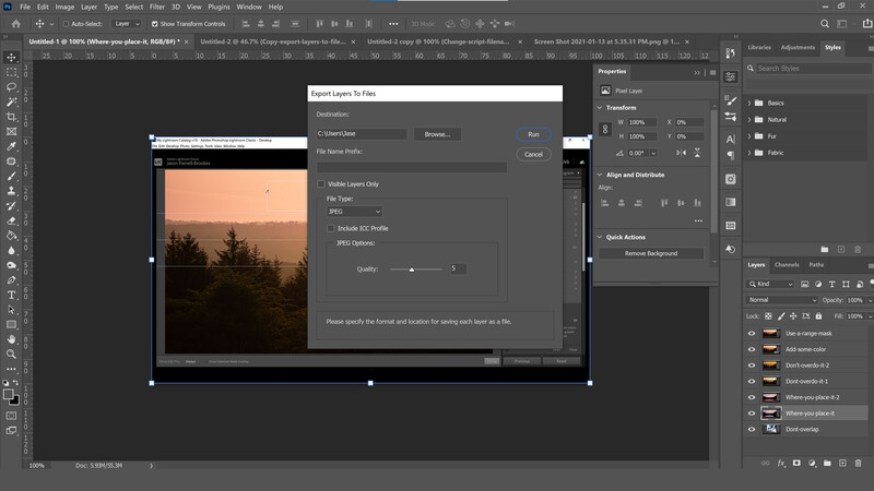 Export layers to files in photoshop