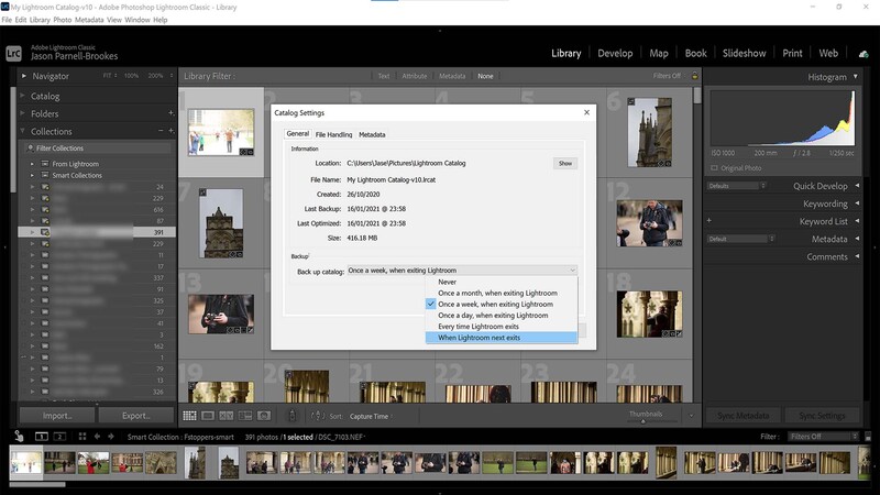 Back up catalog in Lightroom