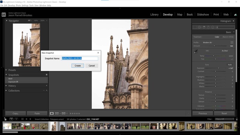Snapshots of photos in Lightroom