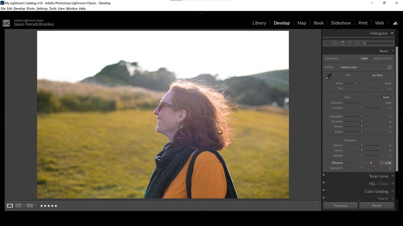 Boost vibrance in Lightroom