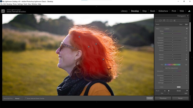 Dehaze the hair with an adjustment brush