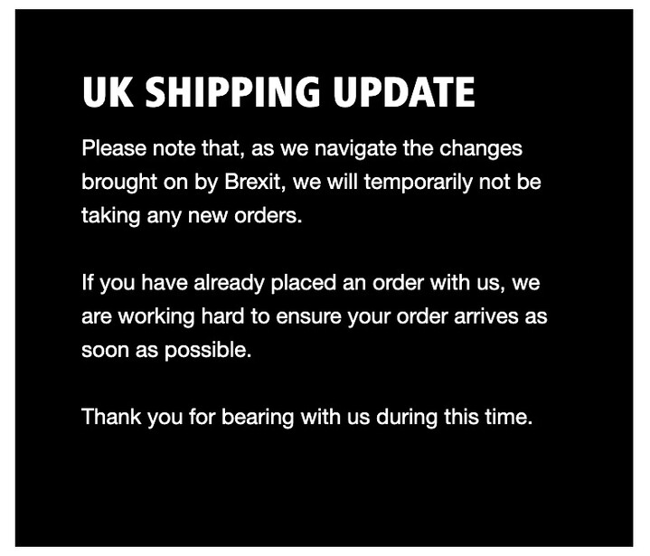 Nikon website screenshot - UK shipping update