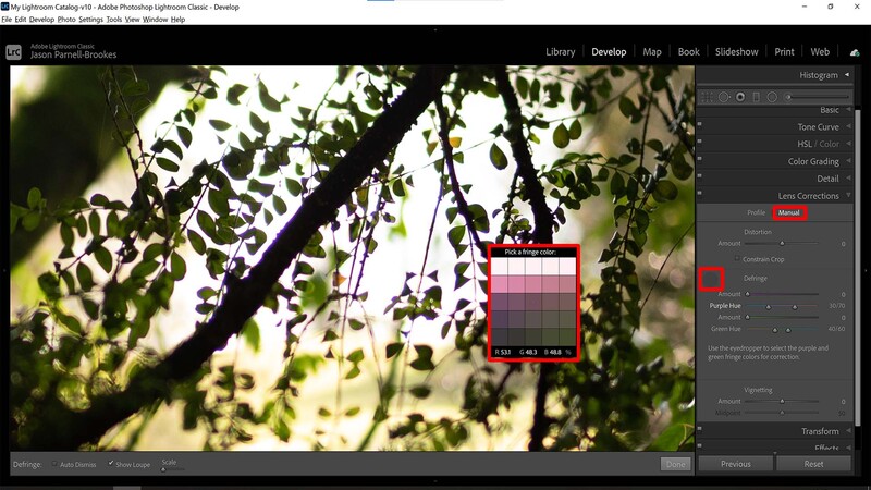 Fringe color selector in Lightroom