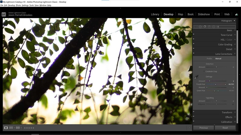 Fringe color selector result in Lightroom