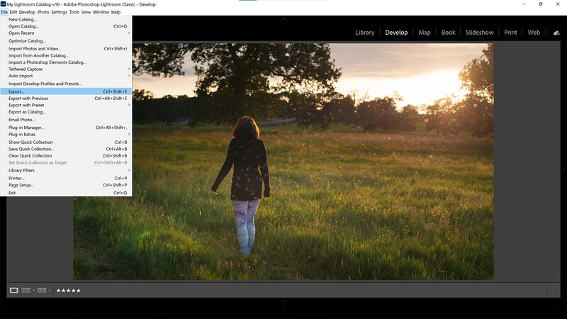 Head to export in Lightroom