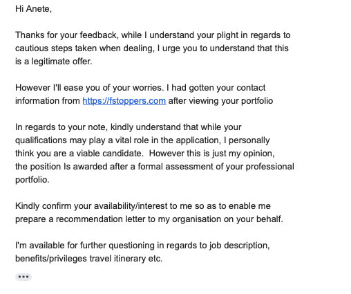 A job offer email screenshot
