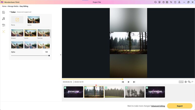 Filter presets in filmii