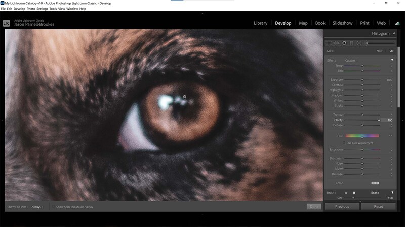 Clarity slider with adjustment brush