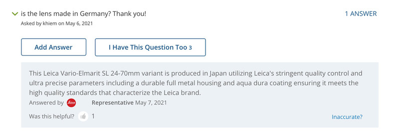Screenshot from B&amp;H Photo website