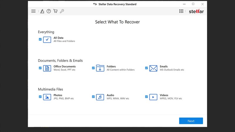 Choose a file type to recover