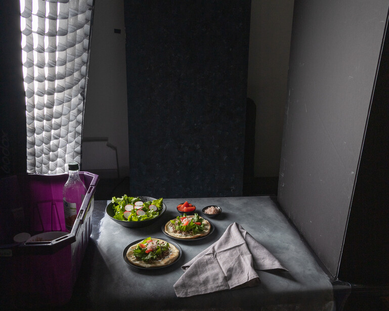 Food photography using directional lighting and underexposed 