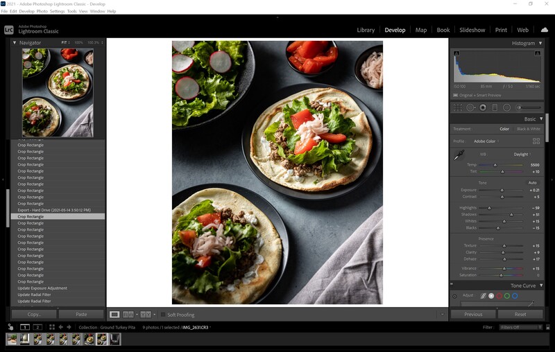 Lightroom Basic adjustments for food photography