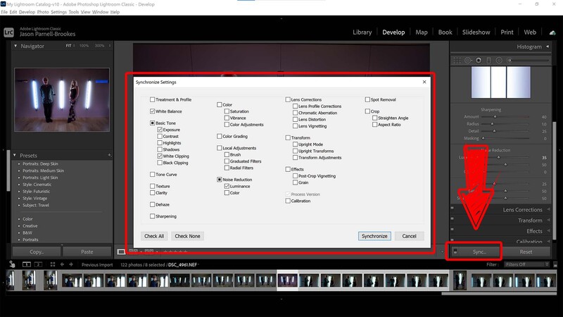 Synchronize settings in Lightroom