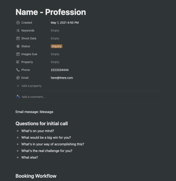 Notion Page&nbsp;Example for Building a Custom CRM