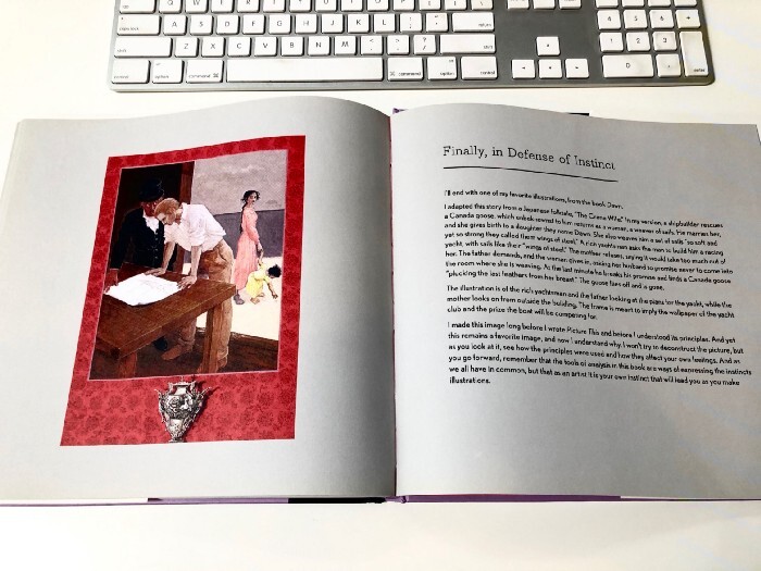 Open book spread showing a red-bordered photograph on the left page and text titled "Finally, In Defense of Insiders" on the right page.