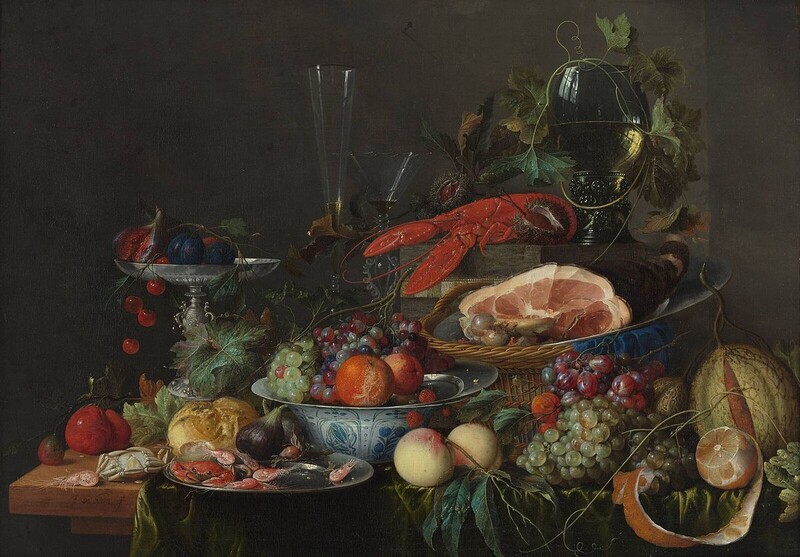 Still life with ham, lobster and fruit by Jan Davidsz de Heem