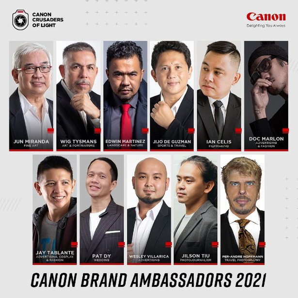 Graphic displaying eleven professional headshots of Canon Brand Ambassadors for 2021.