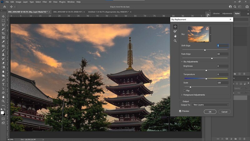 Fade edges in sky replacement