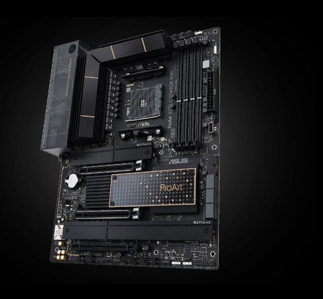 Computer motherboard with CPU socket and RAM slots photographed from above against a black background.