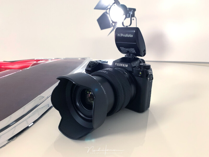 The Fujifilm GFX50S II with the&nbsp;GF 35-70mm f/4.5-5.6 WR I used in the studio