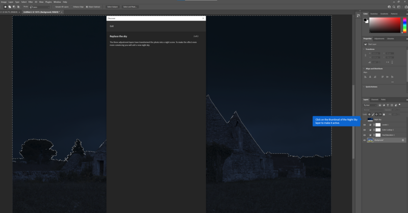 Screenshot of image editing software showing a dark landscape photo with a line graph overlay indicating tonal values.