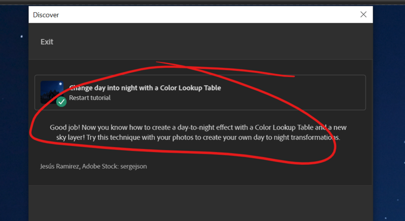 Screenshot of Adobe Lightroom's Discover panel showing a tutorial about creating day-to-night effects with Color Lookup Tables.