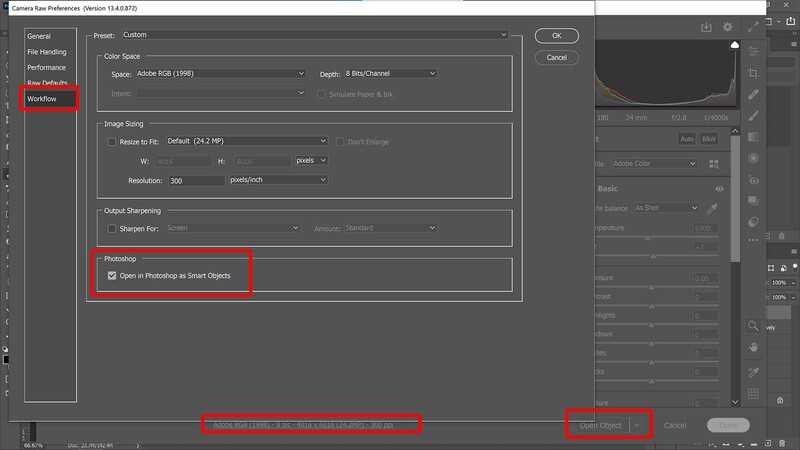 Raw smart object in photoshop