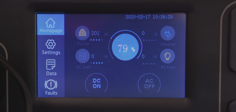 Screenshot of a smart home energy monitoring interface displaying 79% battery status and load information.