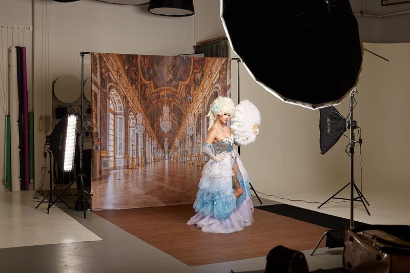 Alex Ventura lighting setup with printed backdrop