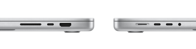 Side-by-side comparison of laptop port configurations on silver aluminum bodies.