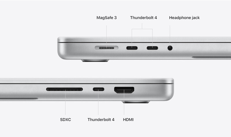 Diagram showing port locations on top and bottom edges of two laptop models.