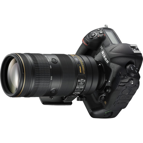 Nikon D5 DSLR camera with Nikon 70-200mm telephoto lens mounted.