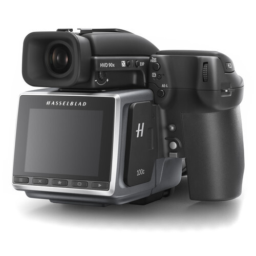Hasselblad H6D medium format camera system with digital back and viewfinder displayed against white background.
